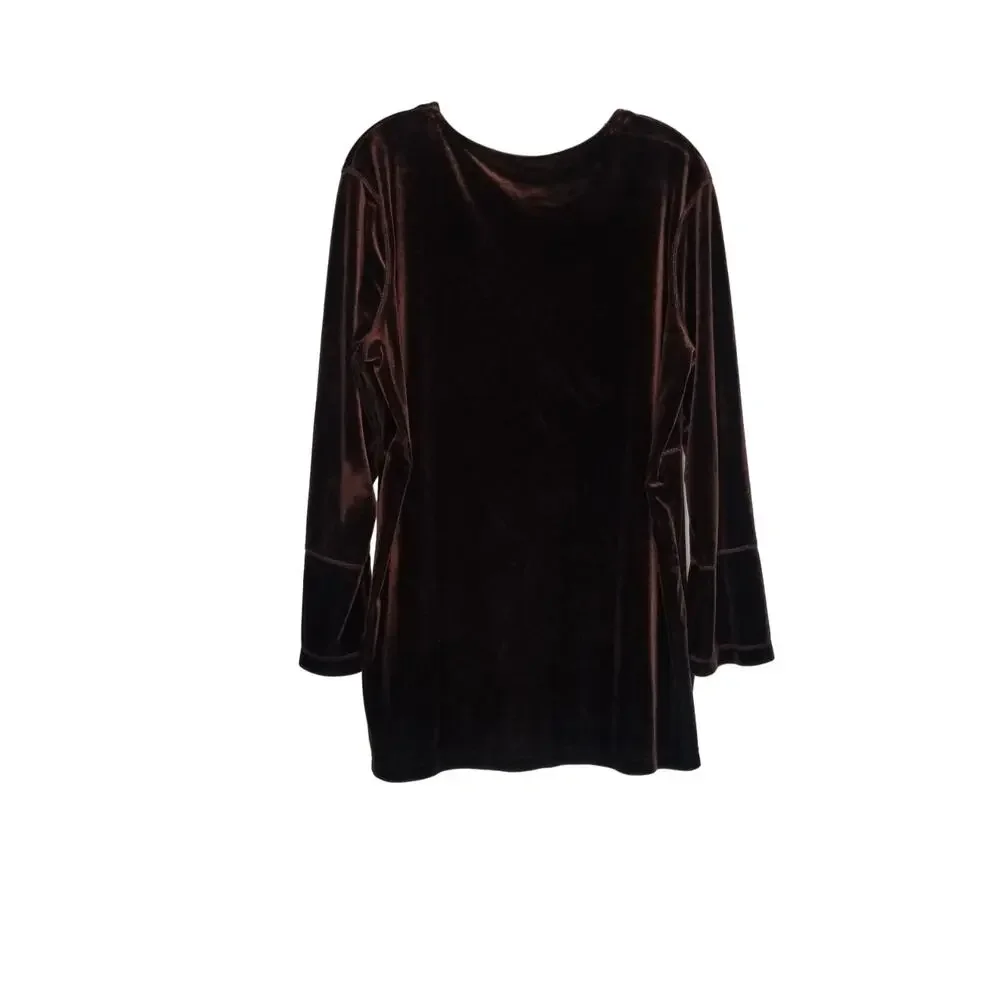 Avenue Women's Velour Loungewear Set, Brown 2Pc Blouse and Pant Size 14/16 Tall